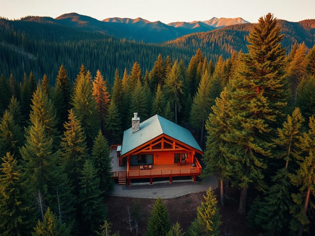 Modern cabin among ponderosa pines near Bend, Oregon with Cascade Mountain views